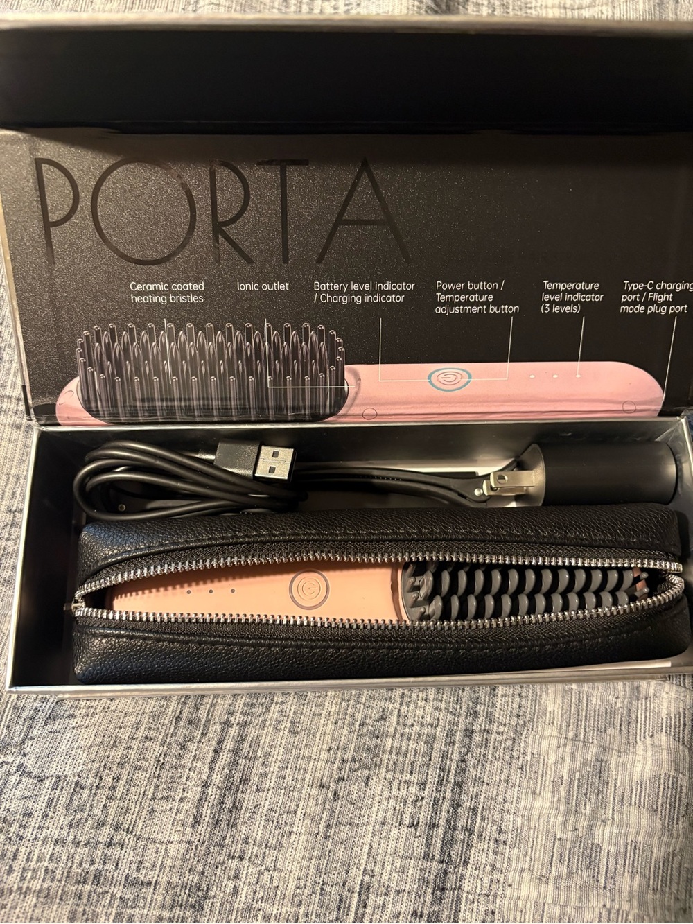 PORTA Pink Heated Hair Brush - Portable Styling Brush
